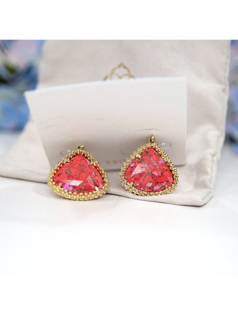 Kendra Scott Framed Kendall Fuchsia Red Magnesite Drop Statement Earrings NWT - Picture 4 of 5